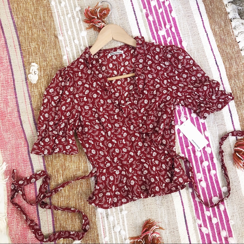 Reformation Caprice Top Floral Print Wrap Blouse Size XS
